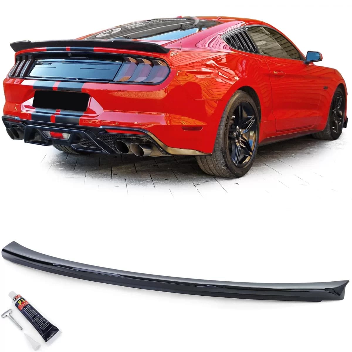Sport rear spoiler performance black gloss for Ford Mustang coupe 14-20