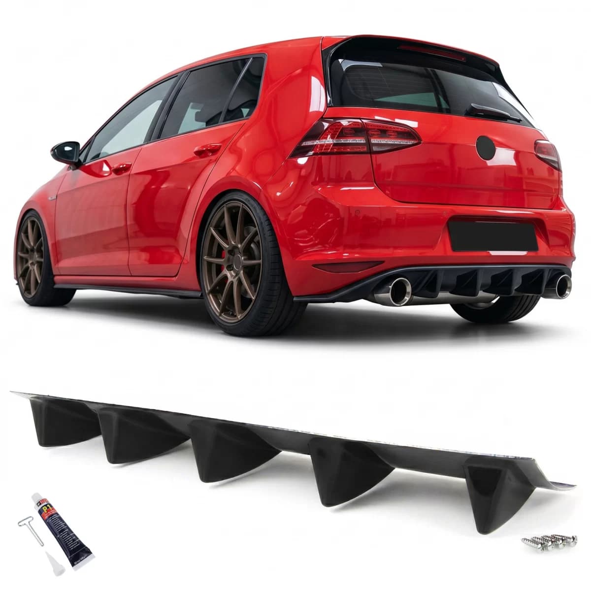 Universal Diffuser Attachment 5 Fins Gloss Black ABS Rear Extension Tuning