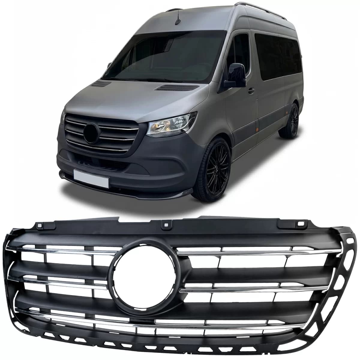 Front radiator grille with chrome slats for Mercedes Sprinter W907 W910 2018-2024