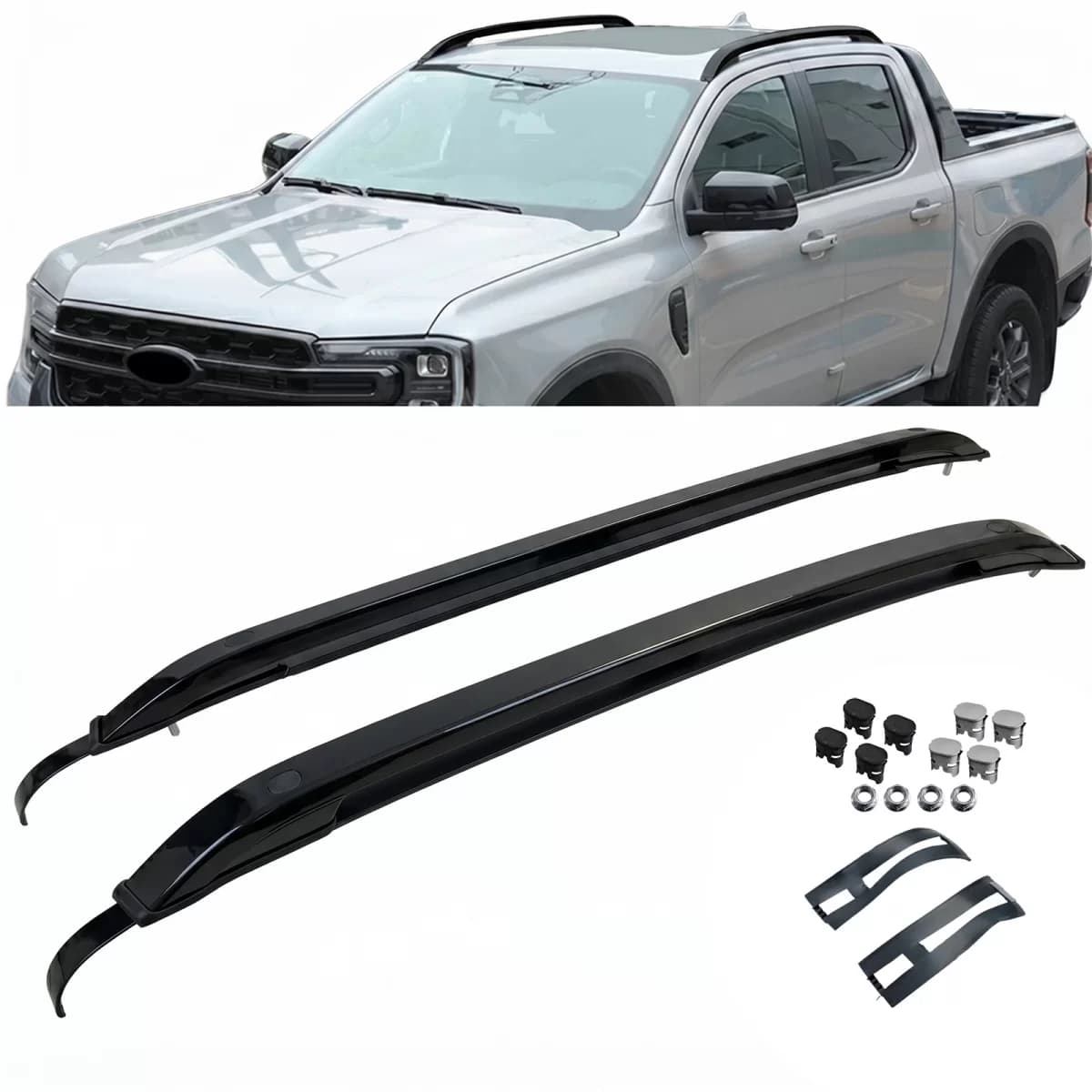 Black aluminum roof rails retrofit suitable for Ford Ranger T9 from 2023