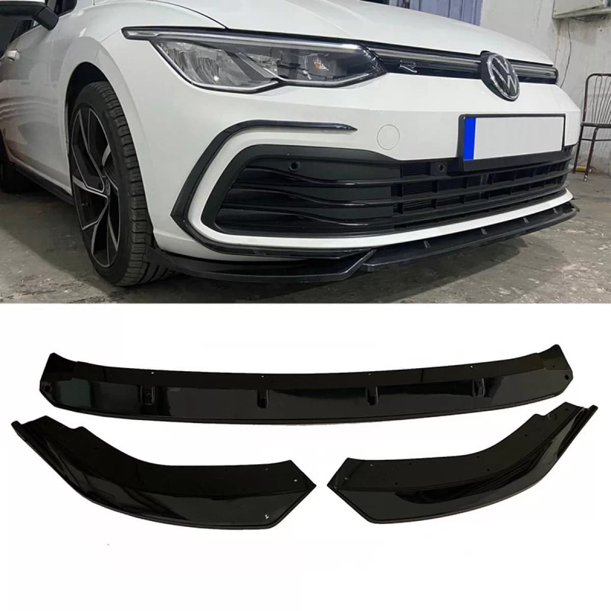 Front Spoiler suitable for VW Golf VIII (8) 21+ Standard Bumper Black Color From Abs Plastic 3 Pieces