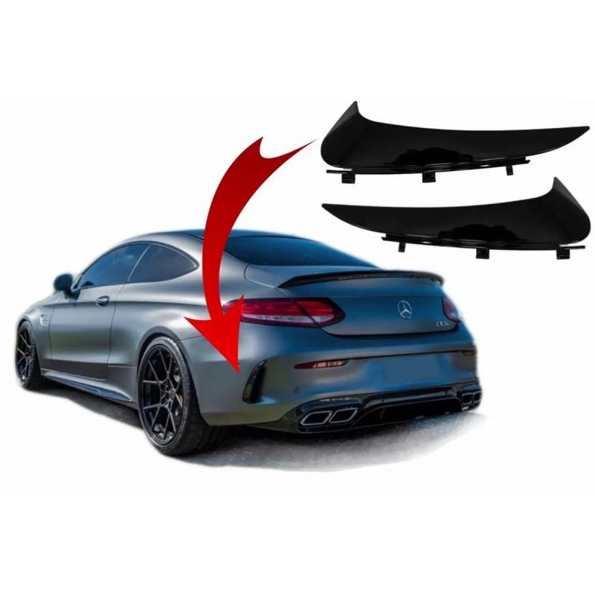 Rear Bumper Side Flaps / Vents suitable for Mercedes-Benz C-Class C205 Coupe With A Design Line Bumper Glossy Black 2 Pieces