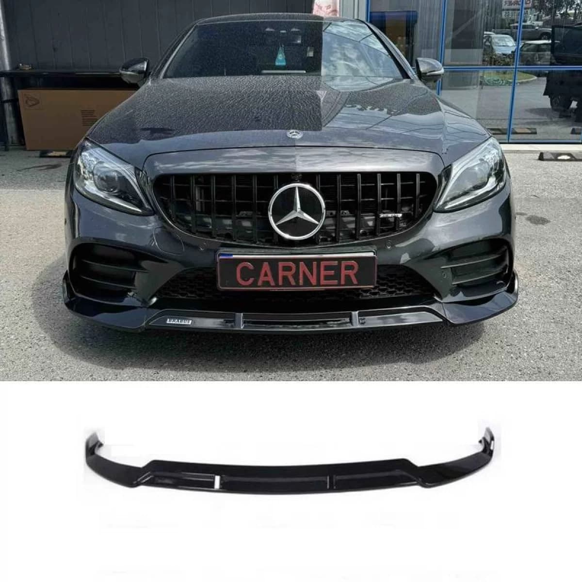Front Spoiler suitable for Mercedes-Benz C-Class C205 / W205 Facelift 19-21 A Design Line Glossy Black Brabus Look 3 Pieces
