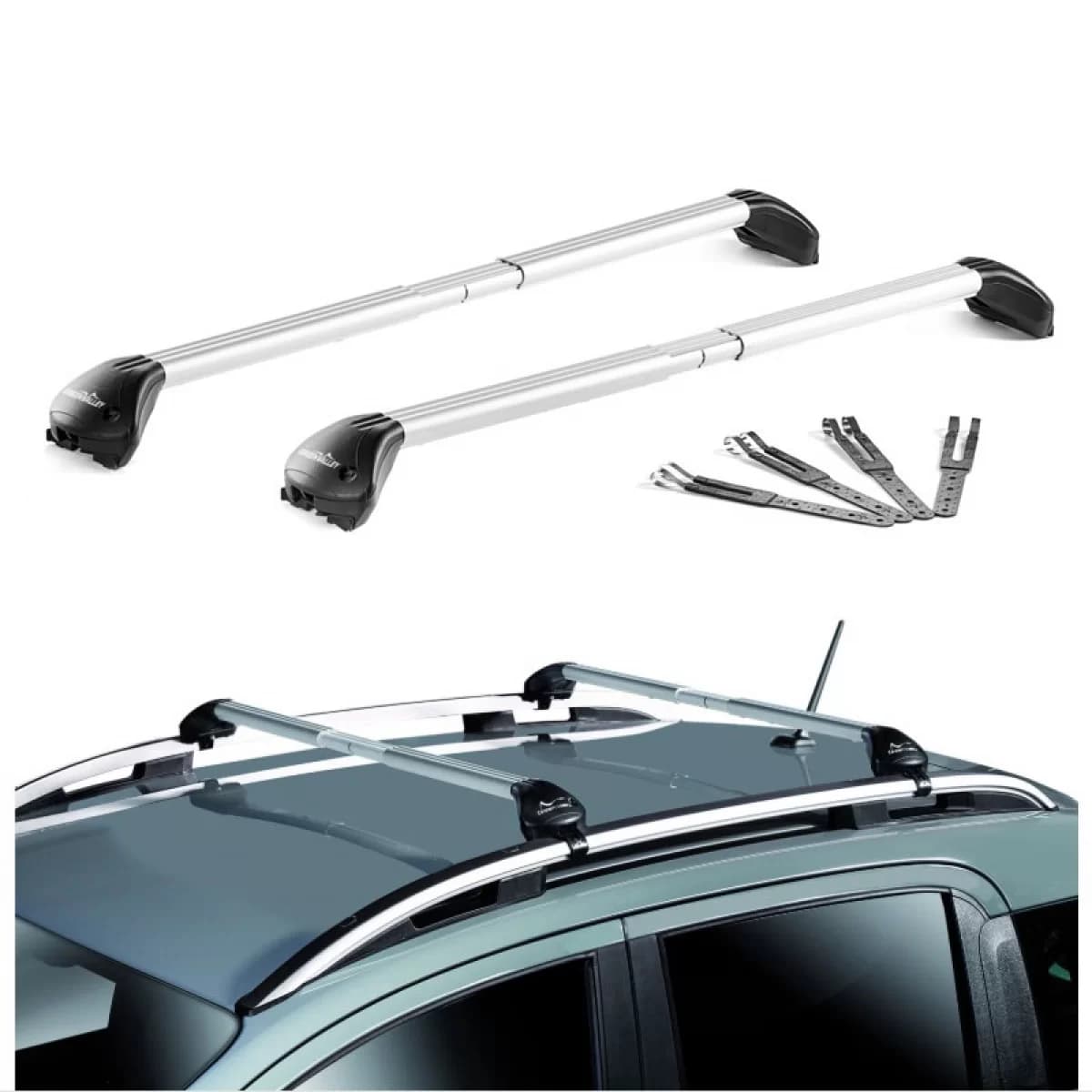 Roof Bars Aluminum Green Valley Freeline Universal Railing System Set With Fixing Kit Silver 2 Pieces