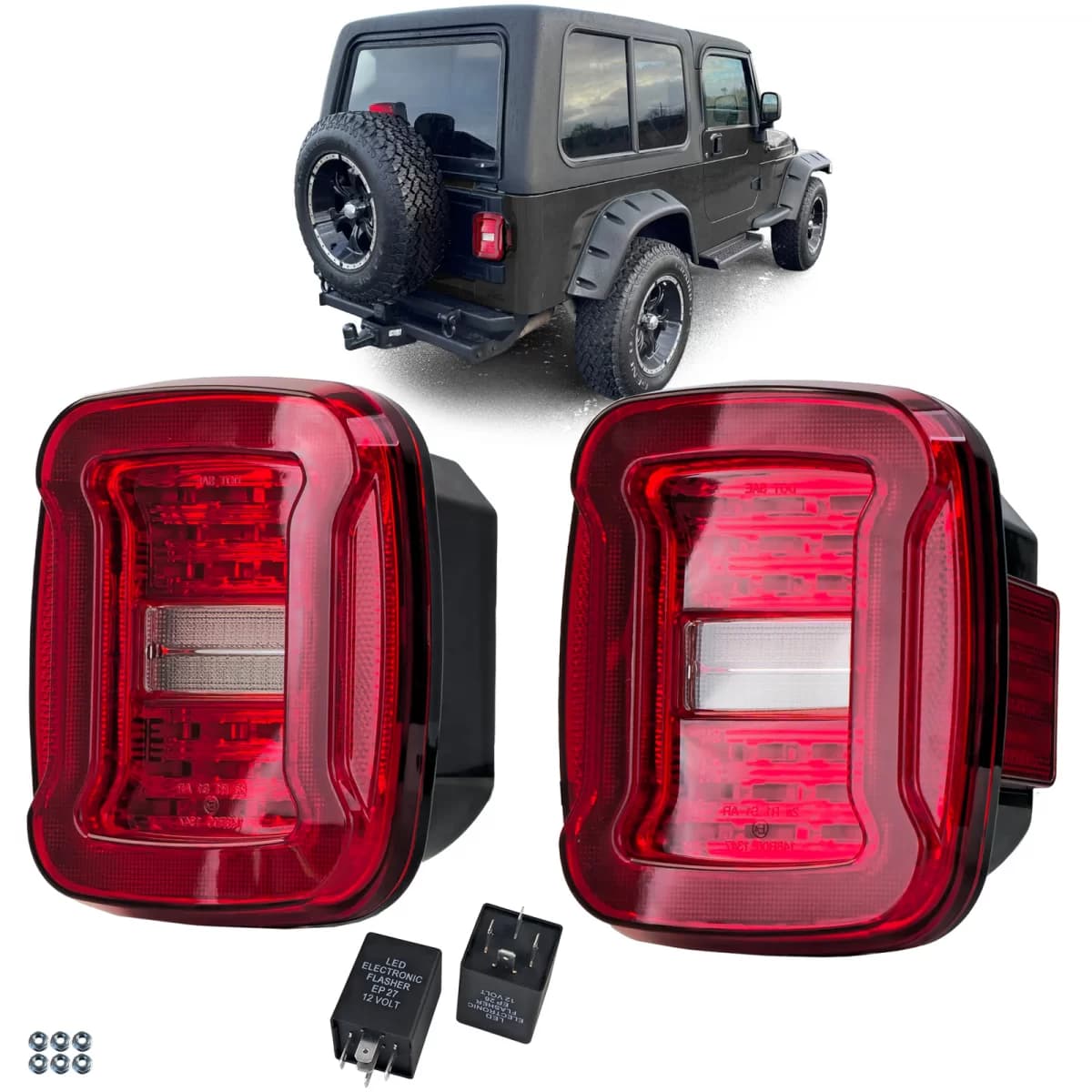 LED light bar tail lights red clear for Jeep Wrangler CJ YJ TJ 1986-2007