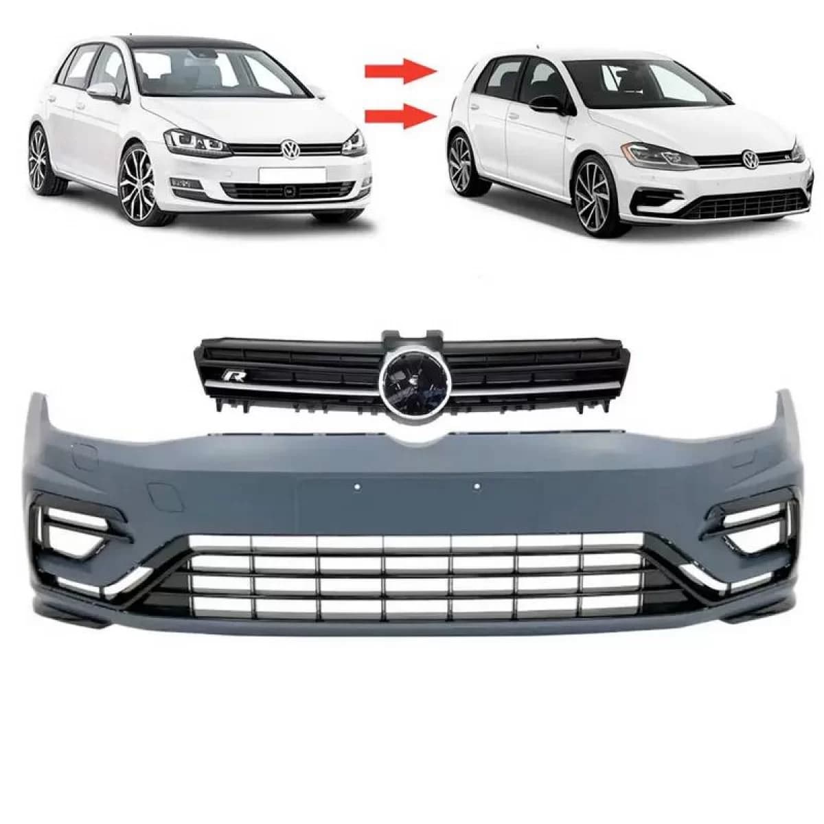 Front Bumper suitable for VW Golf VII (7) 13-17 Upgrade to R 7.5 Look 17-19 With Grille