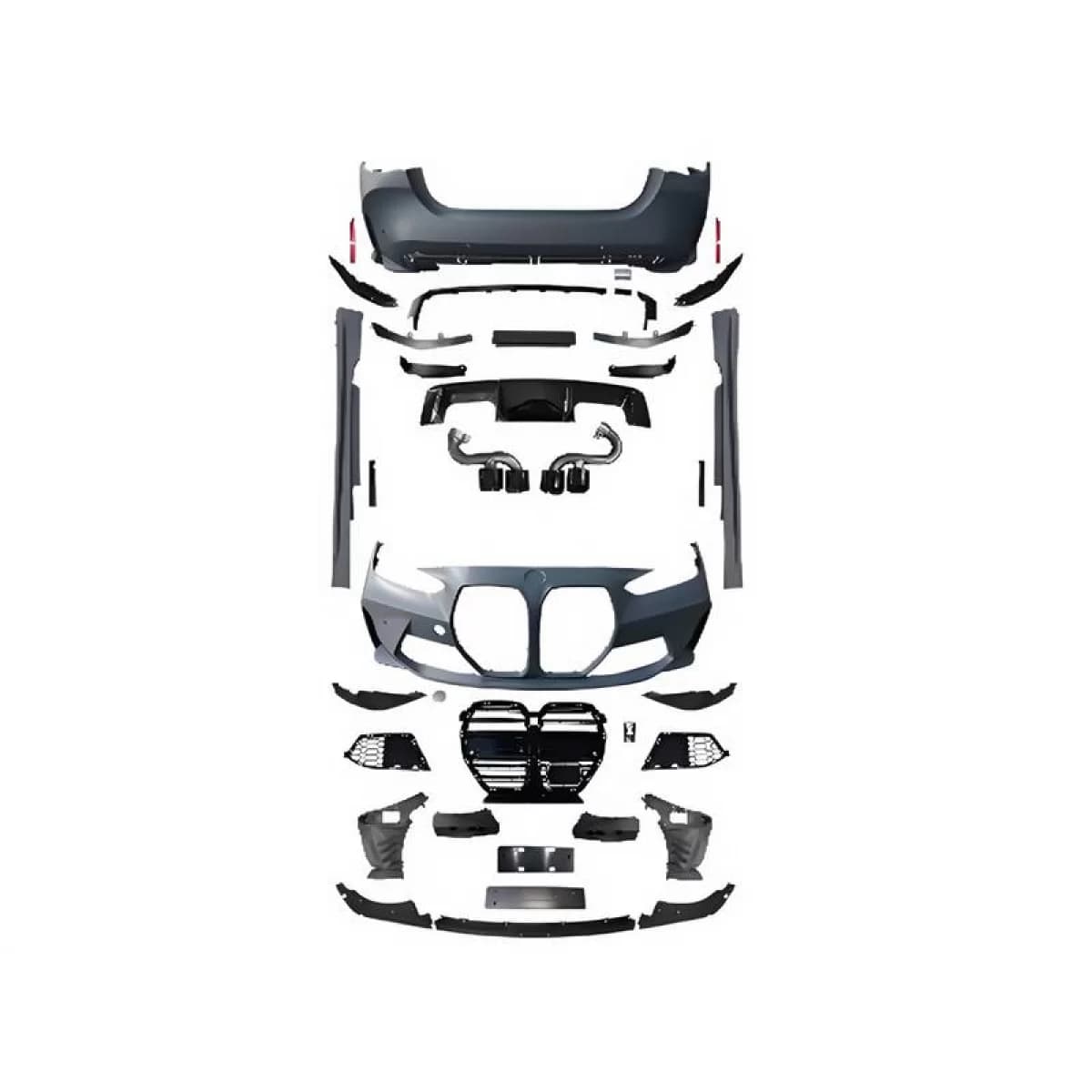 Body Kit suitable for BMW 4 G22/G23+LCI Front/Rear: PDC, <OO-OO> 2.0T (B48) Exhaust Tips, Side Skirts, Front Grille -///M4-STYLE- 2020-